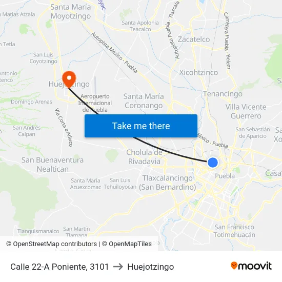 Calle 22-A Poniente, 3101 to Huejotzingo map