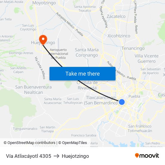 Vía Atlixcáyotl 4305 to Huejotzingo map