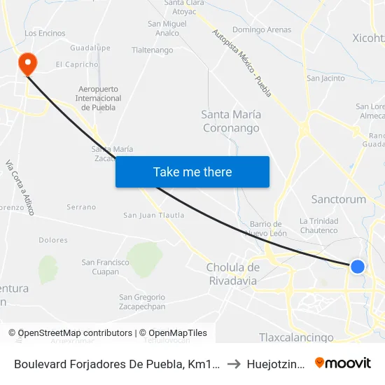 Boulevard Forjadores De Puebla, Km128 to Huejotzingo map