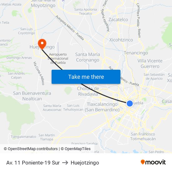 Av. 11 Poniente-19 Sur to Huejotzingo map