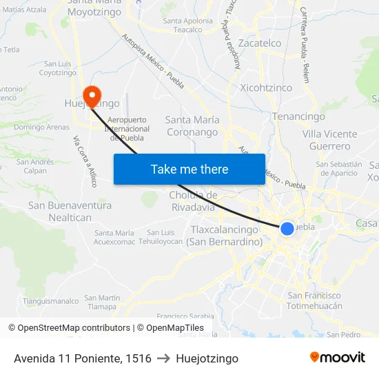 Avenida 11 Poniente, 1516 to Huejotzingo map