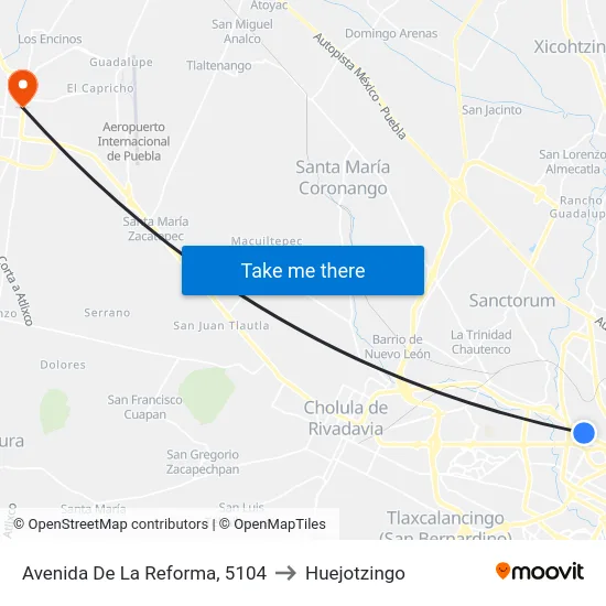 Avenida De La Reforma, 5104 to Huejotzingo map