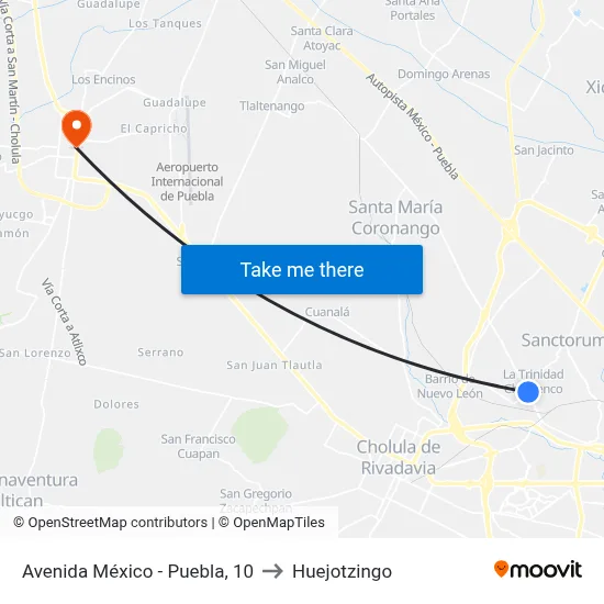 Avenida México - Puebla, 10 to Huejotzingo map