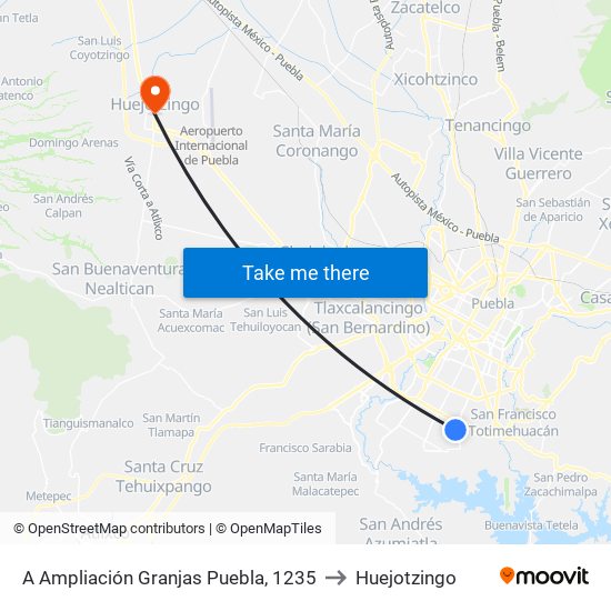 A Ampliación Granjas Puebla, 1235 to Huejotzingo map