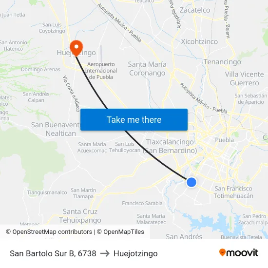 San Bartolo Sur B, 6738 to Huejotzingo map