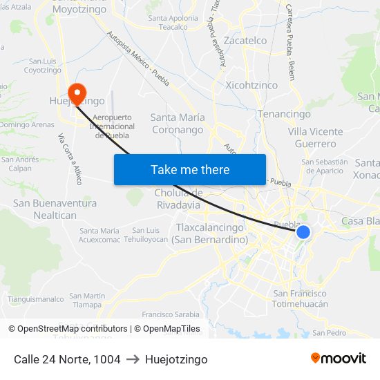 Calle 24 Norte, 1004 to Huejotzingo map