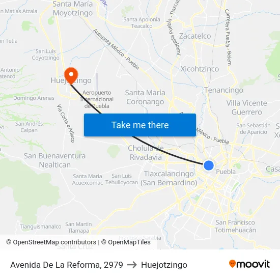 Avenida De La Reforma, 2979 to Huejotzingo map