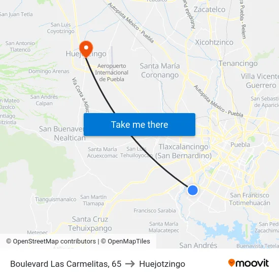 Boulevard Las Carmelitas, 65 to Huejotzingo map