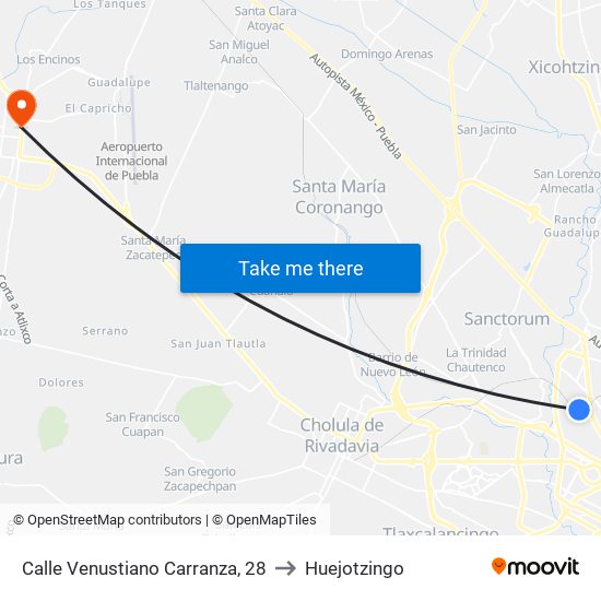 Calle Venustiano Carranza, 28 to Huejotzingo map