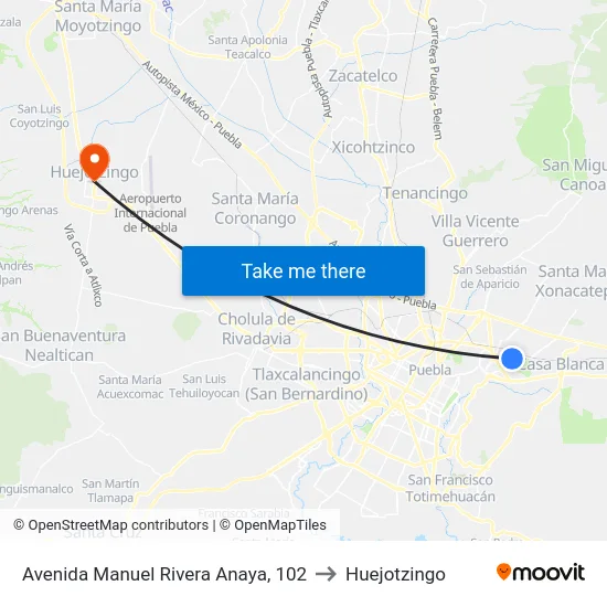 Avenida Manuel Rivera Anaya, 102 to Huejotzingo map