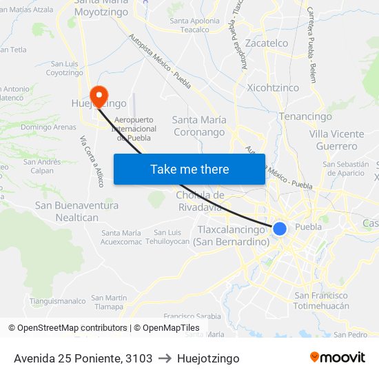 Avenida 25 Poniente, 3103 to Huejotzingo map