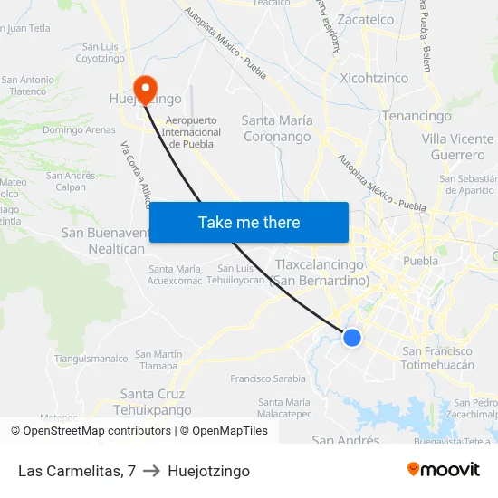 Las Carmelitas, 7 to Huejotzingo map