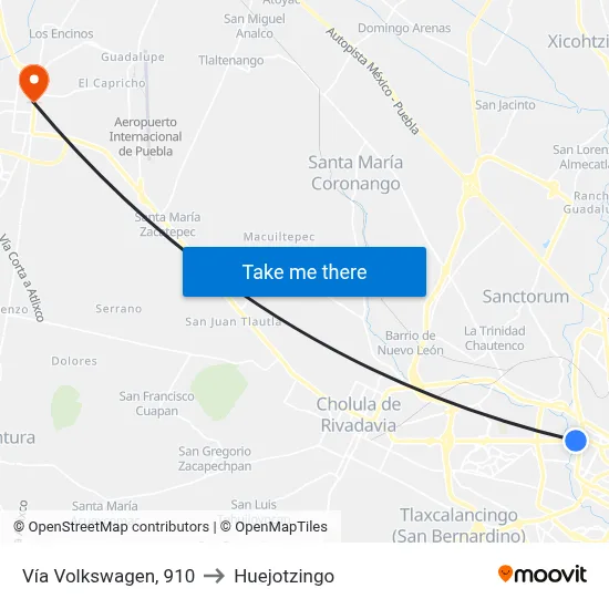 Vía Volkswagen, 910 to Huejotzingo map