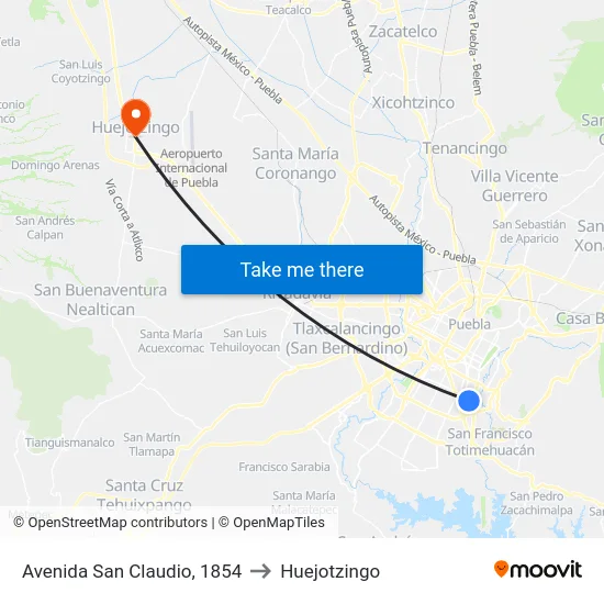 Avenida San Claudio, 1854 to Huejotzingo map