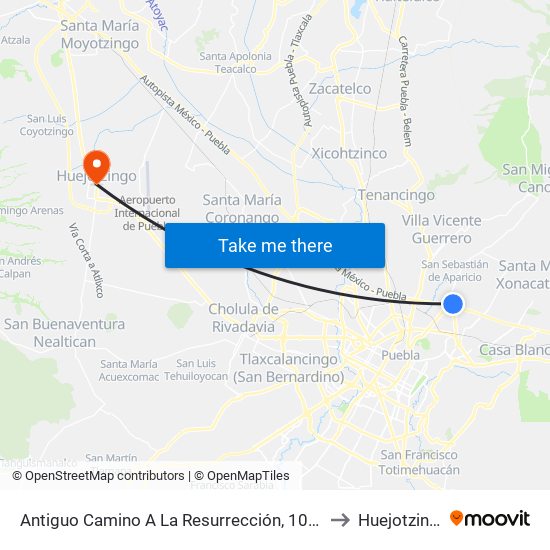 Antiguo Camino A La Resurrección, 10201a to Huejotzingo map