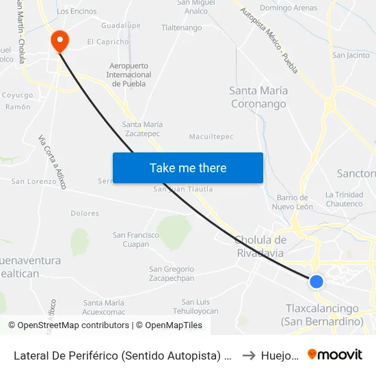 Lateral De Periférico (Sentido Autopista) Y Camino Real A Cholula to Huejotzingo map