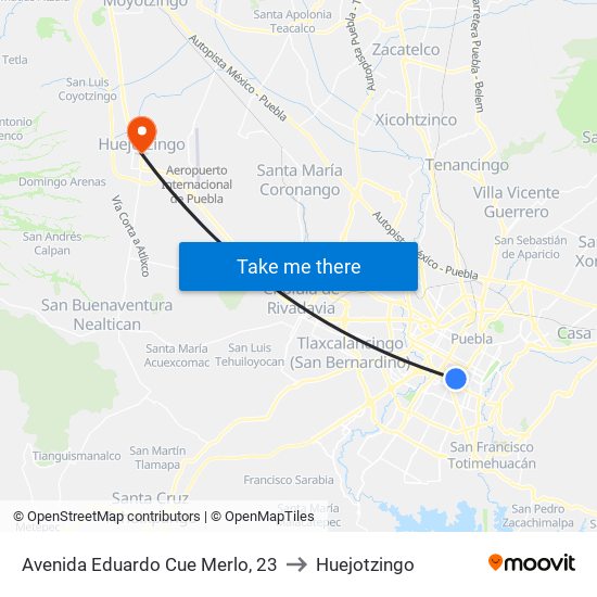 Avenida Eduardo Cue Merlo, 23 to Huejotzingo map