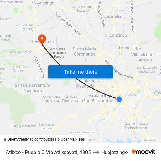 Atlixco - Puebla O Via Atlixcayotl, 4305 to Huejotzingo map