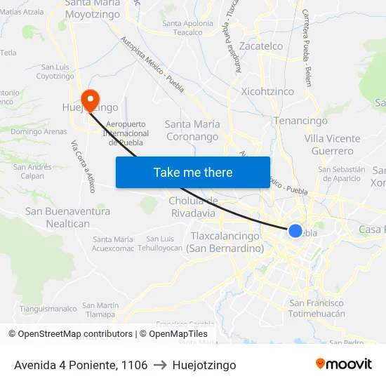 Avenida 4 Poniente, 1106 to Huejotzingo map