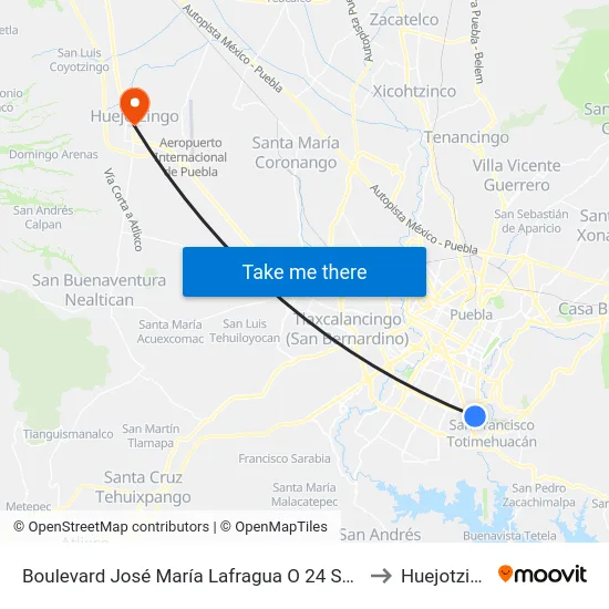 Boulevard José María Lafragua O 24 Sur, 8164 to Huejotzingo map