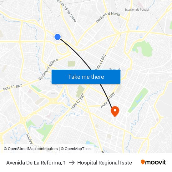 Avenida De La Reforma, 1 to Hospital Regional Isste map