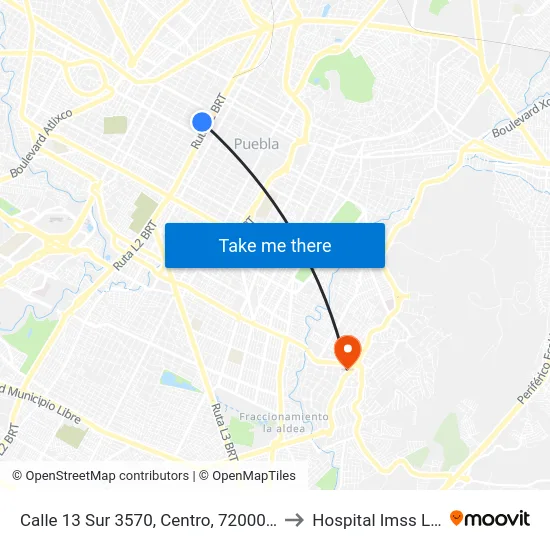 Calle 13 Sur 3570, Centro, 72000 Puebla, Pue., México to Hospital Imss La Margarita map
