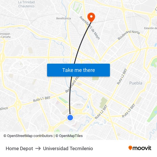 Home Depot to Universidad Tecmilenio map
