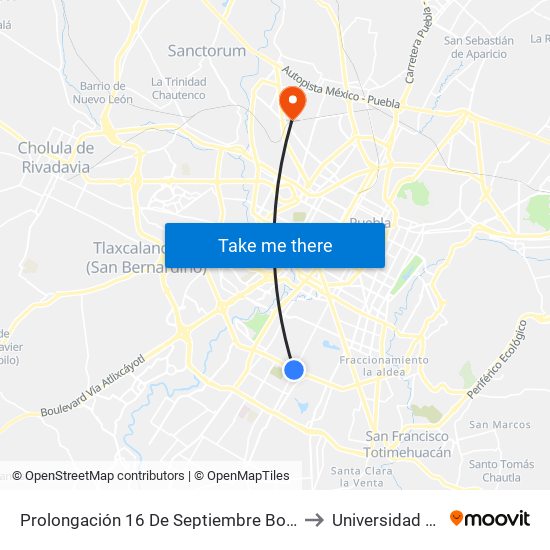 Prolongación 16 De Septiembre Boulevard Municipio Libre to Universidad Tecmilenio map