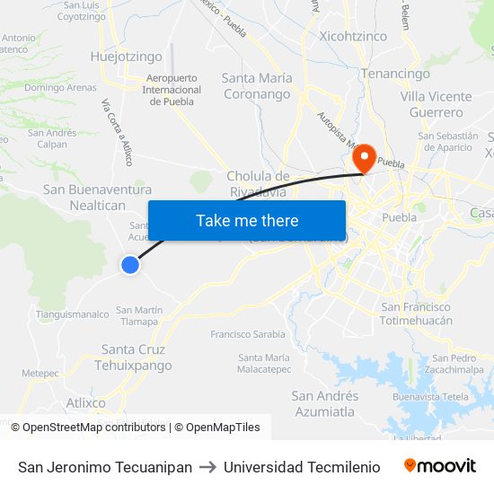 San Jeronimo Tecuanipan to Universidad Tecmilenio map