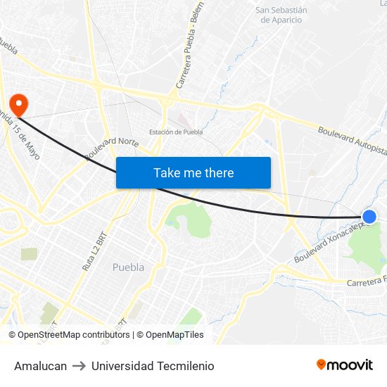Amalucan to Universidad Tecmilenio map