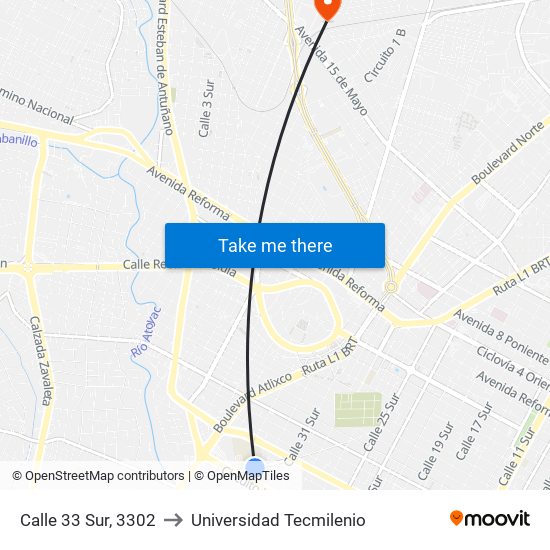 Calle 33 Sur, 3302 to Universidad Tecmilenio map