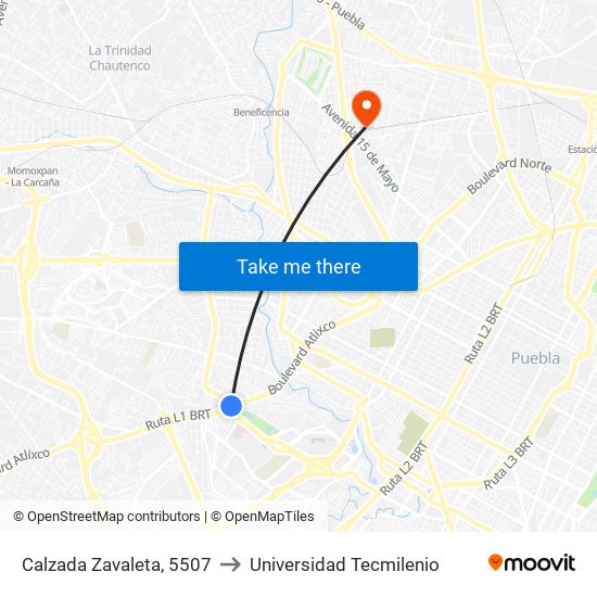 Calzada Zavaleta, 5507 to Universidad Tecmilenio map