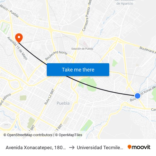 Avenida Xonacatepec, 1805c to Universidad Tecmilenio map