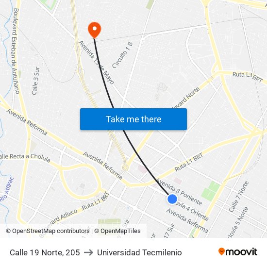 Calle 19 Norte, 205 to Universidad Tecmilenio map