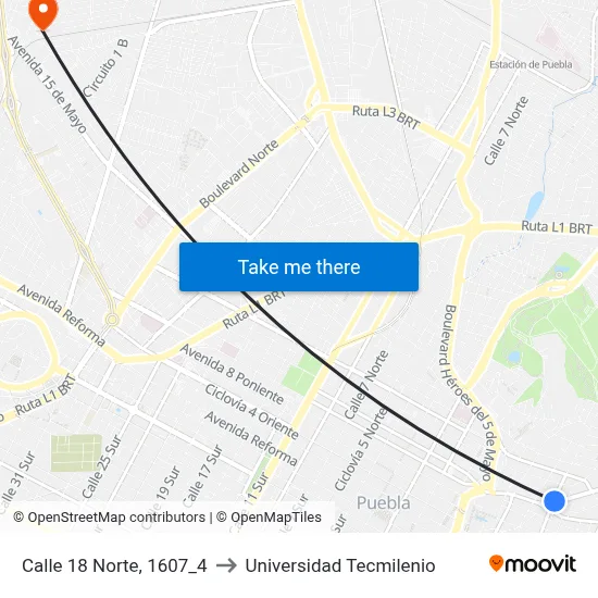 Calle 18 Norte, 1607_4 to Universidad Tecmilenio map