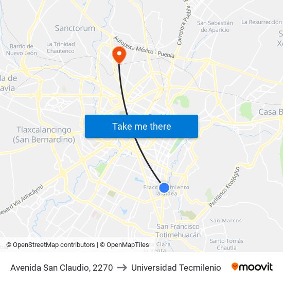 Avenida San Claudio, 2270 to Universidad Tecmilenio map