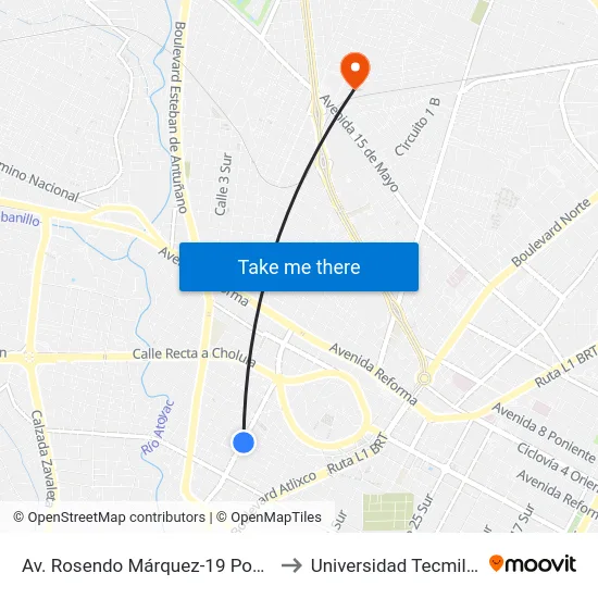 Av. Rosendo Márquez-19 Poniente to Universidad Tecmilenio map