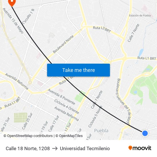 Calle 18 Norte, 1208 to Universidad Tecmilenio map