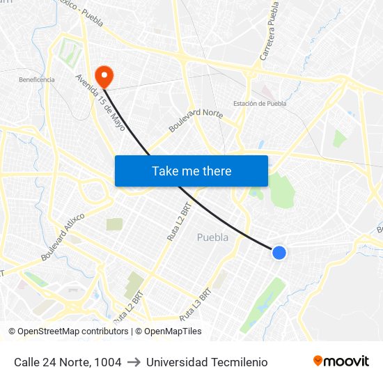 Calle 24 Norte, 1004 to Universidad Tecmilenio map