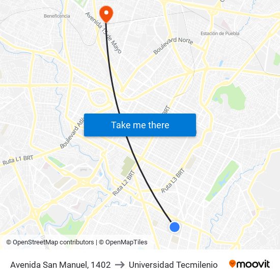 Avenida San Manuel, 1402 to Universidad Tecmilenio map