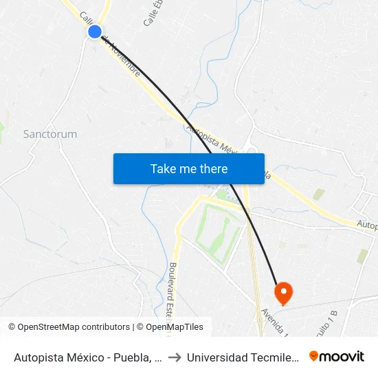 Autopista México - Puebla, 20 to Universidad Tecmilenio map