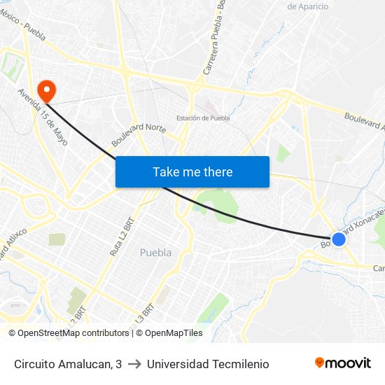 Circuito Amalucan, 3 to Universidad Tecmilenio map