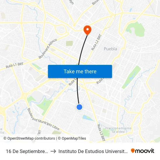 16 De Septiembre, Lb to Instituto De Estudios Universitarios map