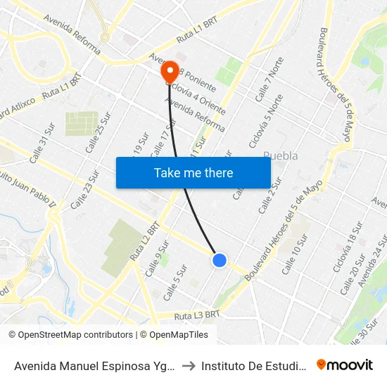 Avenida Manuel Espinosa Yglesias 31 Poniente, 104 to Instituto De Estudios Universitarios map
