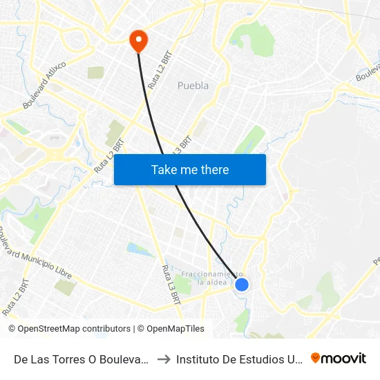 De Las Torres O Boulevard Mpio Libre to Instituto De Estudios Universitarios map