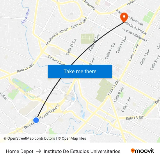 Home Depot to Instituto De Estudios Universitarios map