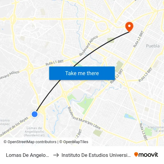 Lomas De Angelopolis to Instituto De Estudios Universitarios map
