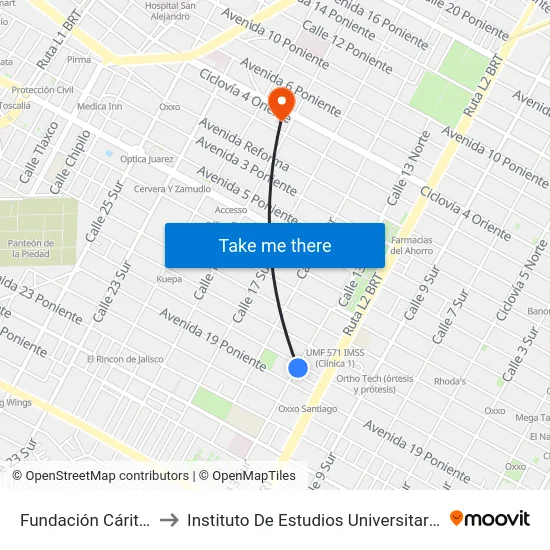 Fundación Cáritas to Instituto De Estudios Universitarios map