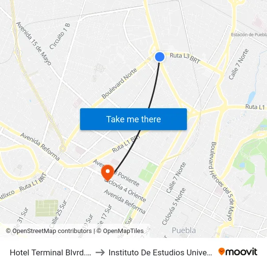 Hotel Terminal Blvrd. Norte to Instituto De Estudios Universitarios map