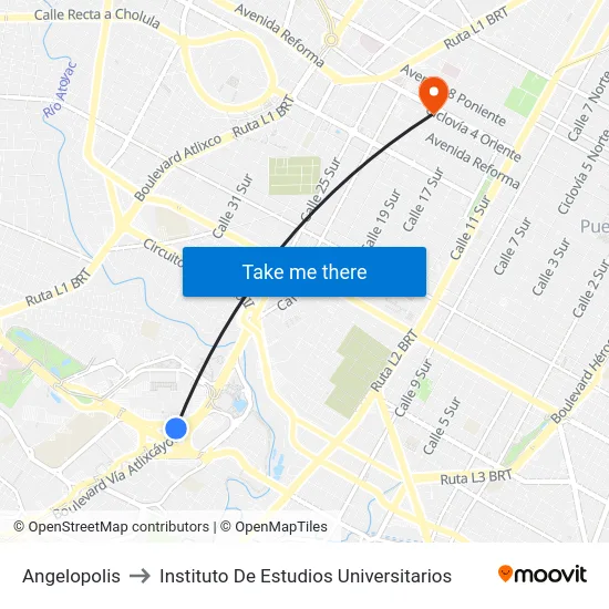 Angelopolis to Instituto De Estudios Universitarios map